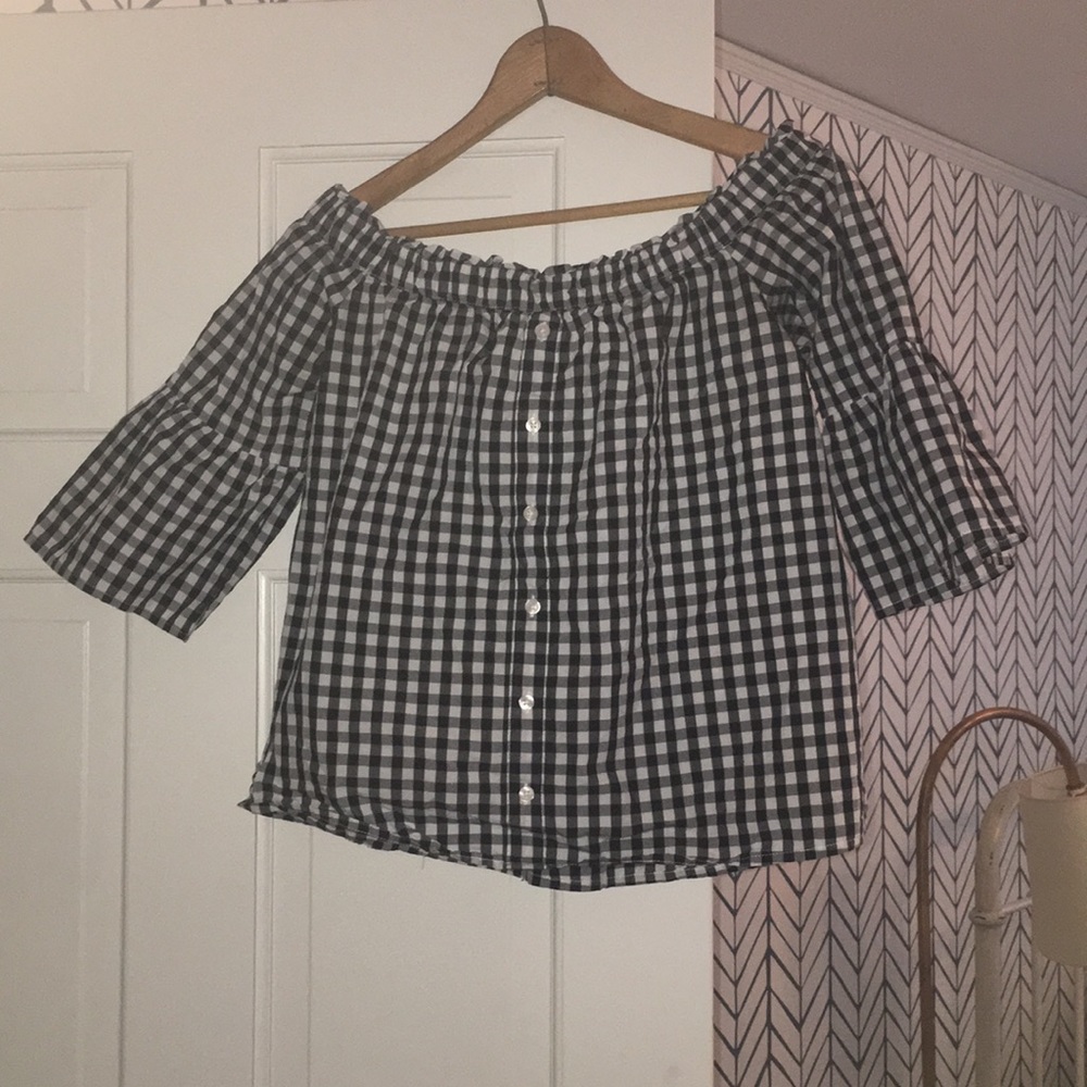 ABERCROMBIE GINGHAM OFF THE SHOULDER TOP